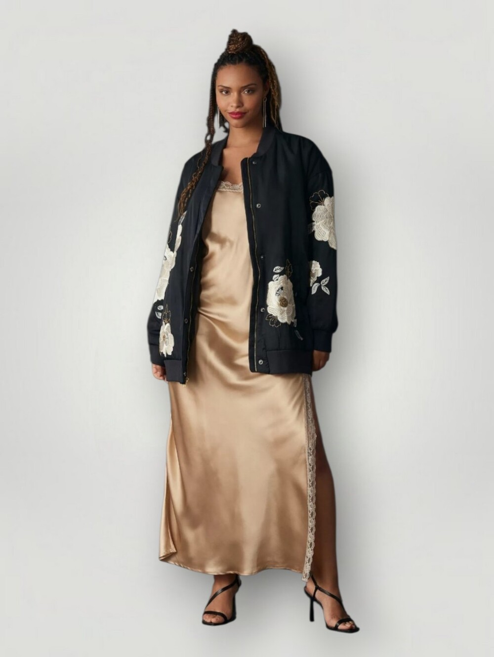 Maeve Anthropologie Embroidered Bomber Jacket Women's Small Black Floral Beaded